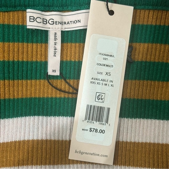BCBGeneration Multi Stripe Ribbed Knit Tube Skirt Green Pink Yellow - Picture 3 of 4